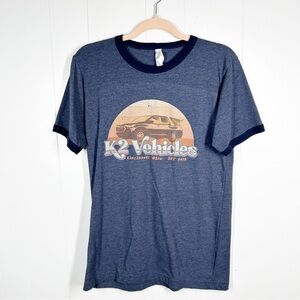 K2 Vehicles Cincinnati OH Graphic Blue Ringer Short Sleeve Tee Medium